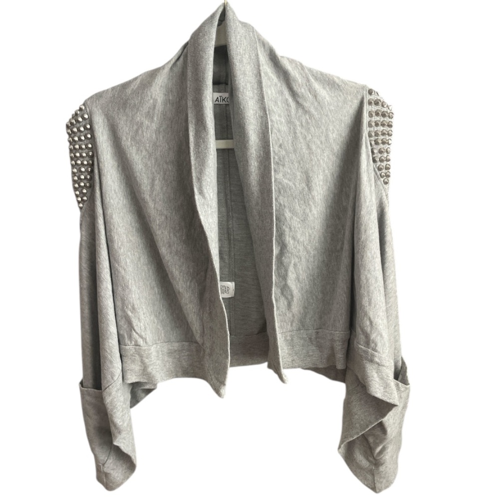 AIKO Gray Studded High-Low Sleeveless Cardigan